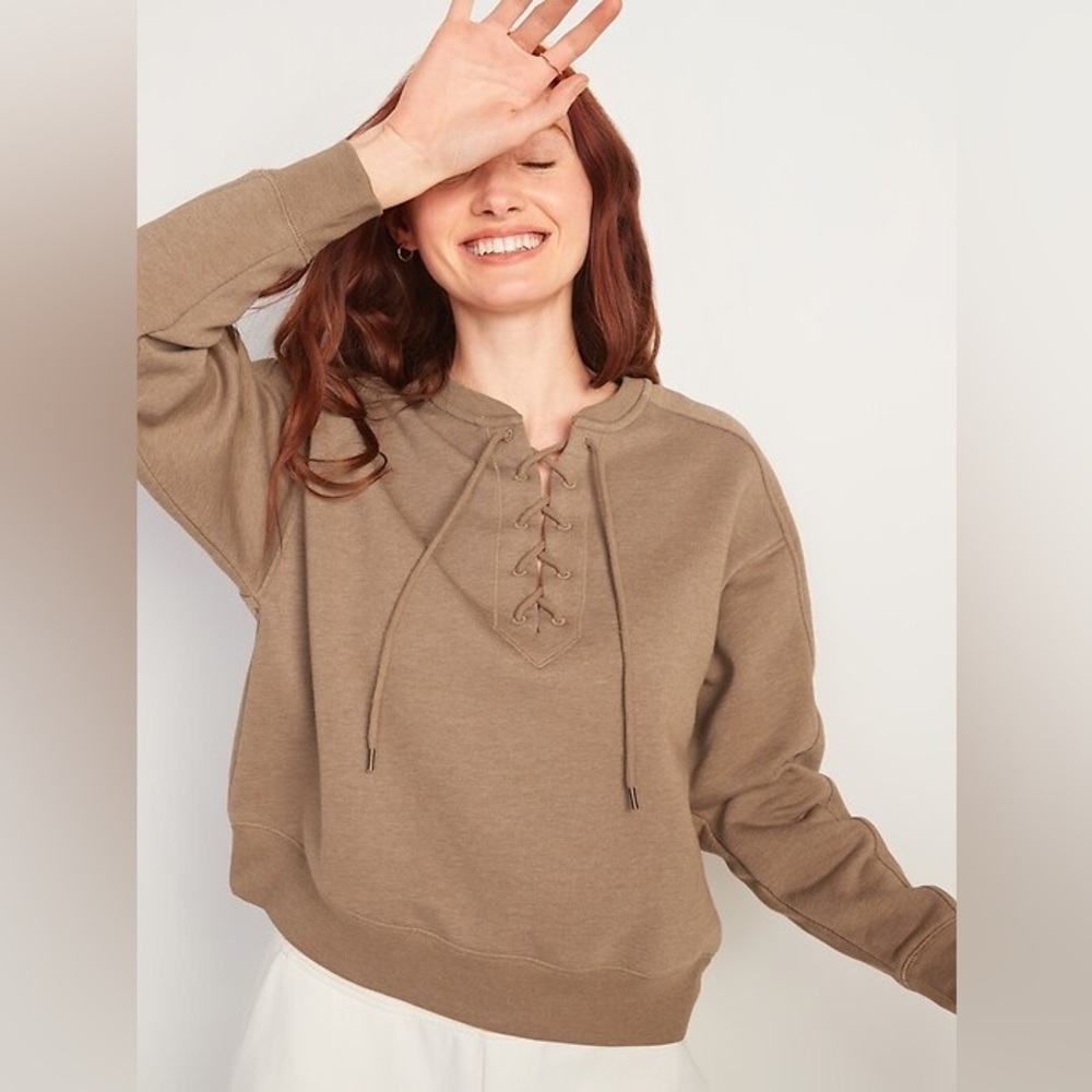 Old Navy Tan Lace-Up Sweater